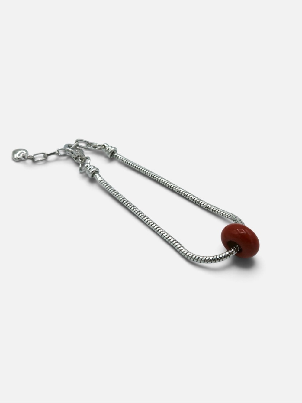 Minimalist Silver Snake Chain Bracelet with Red Accent Bead